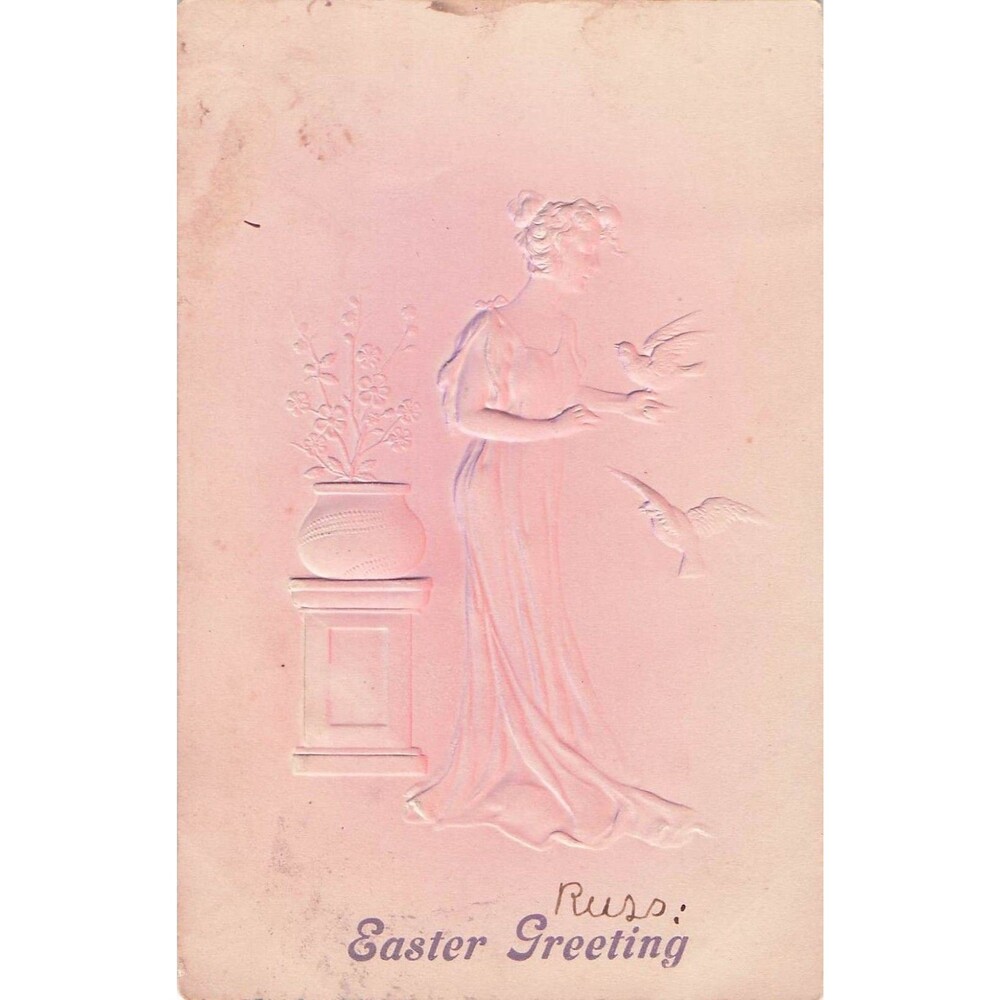 1906 Embossed Easter Postcard Lady w Birds Norristown PA Cancel Russ